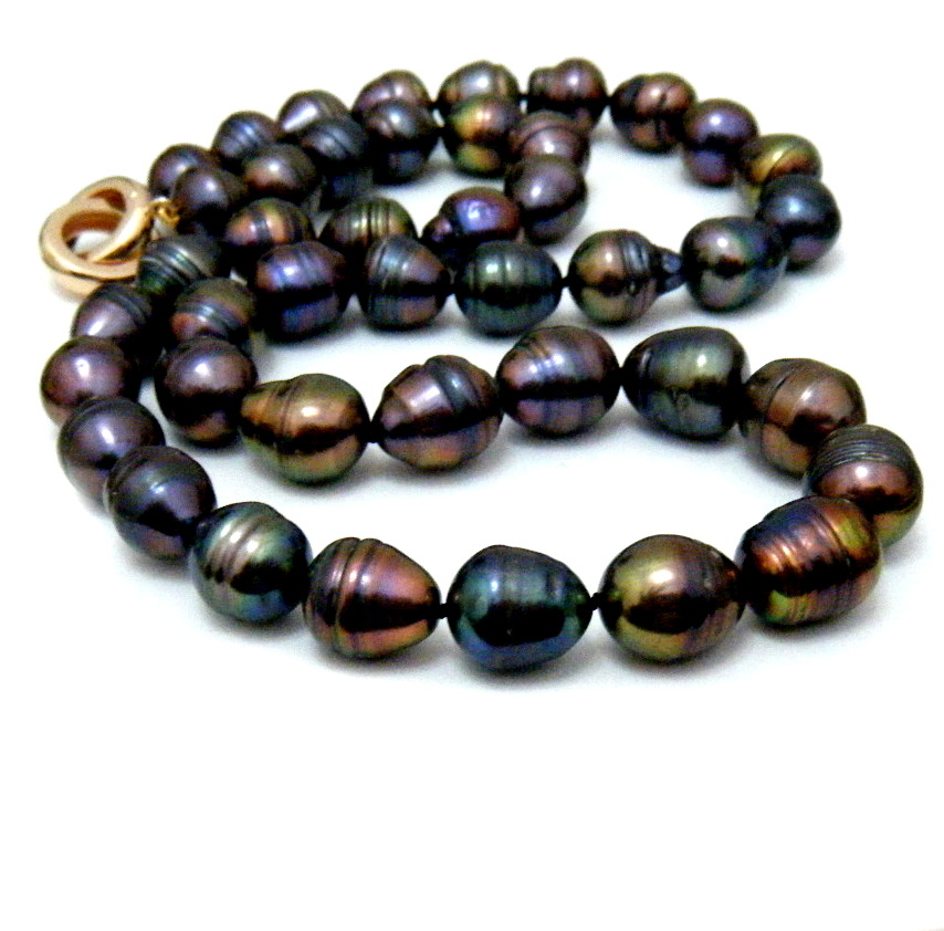 Ringed Black Drop Pearls Necklace